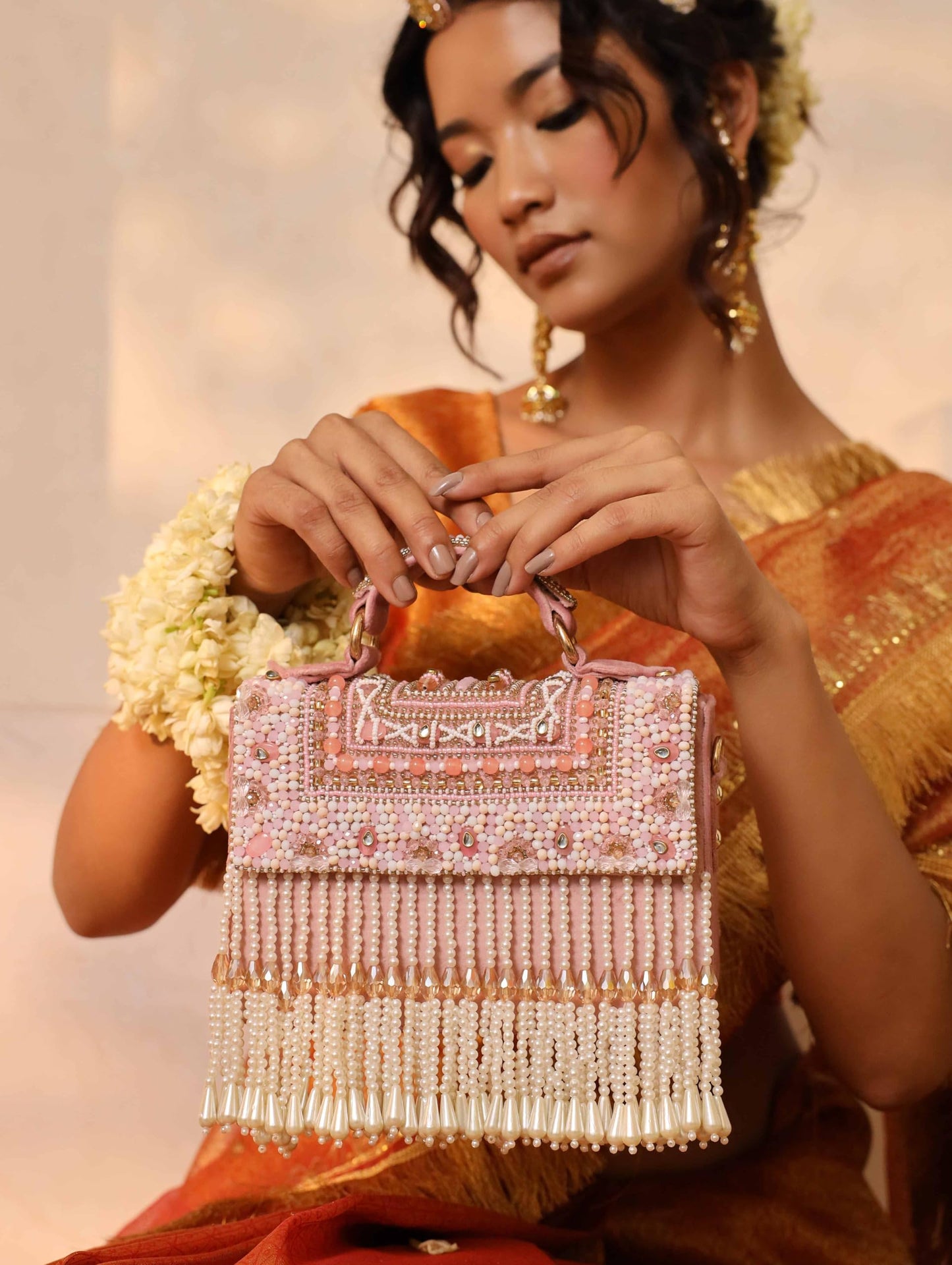 THE TAN CLAN Kiara Pink Flap Over Bag Clutches for women Purses Luxury Evening Handbags for ladies with Handle