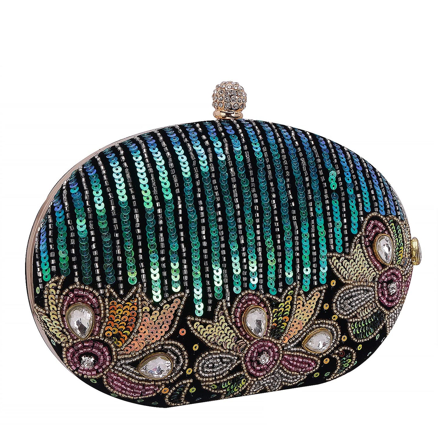 SWISNI Black Reflected sequins oval embroidery clutch II Women's Traditional Designer Clutch For Women & Girls II EMBROIDERED CLUTCHES