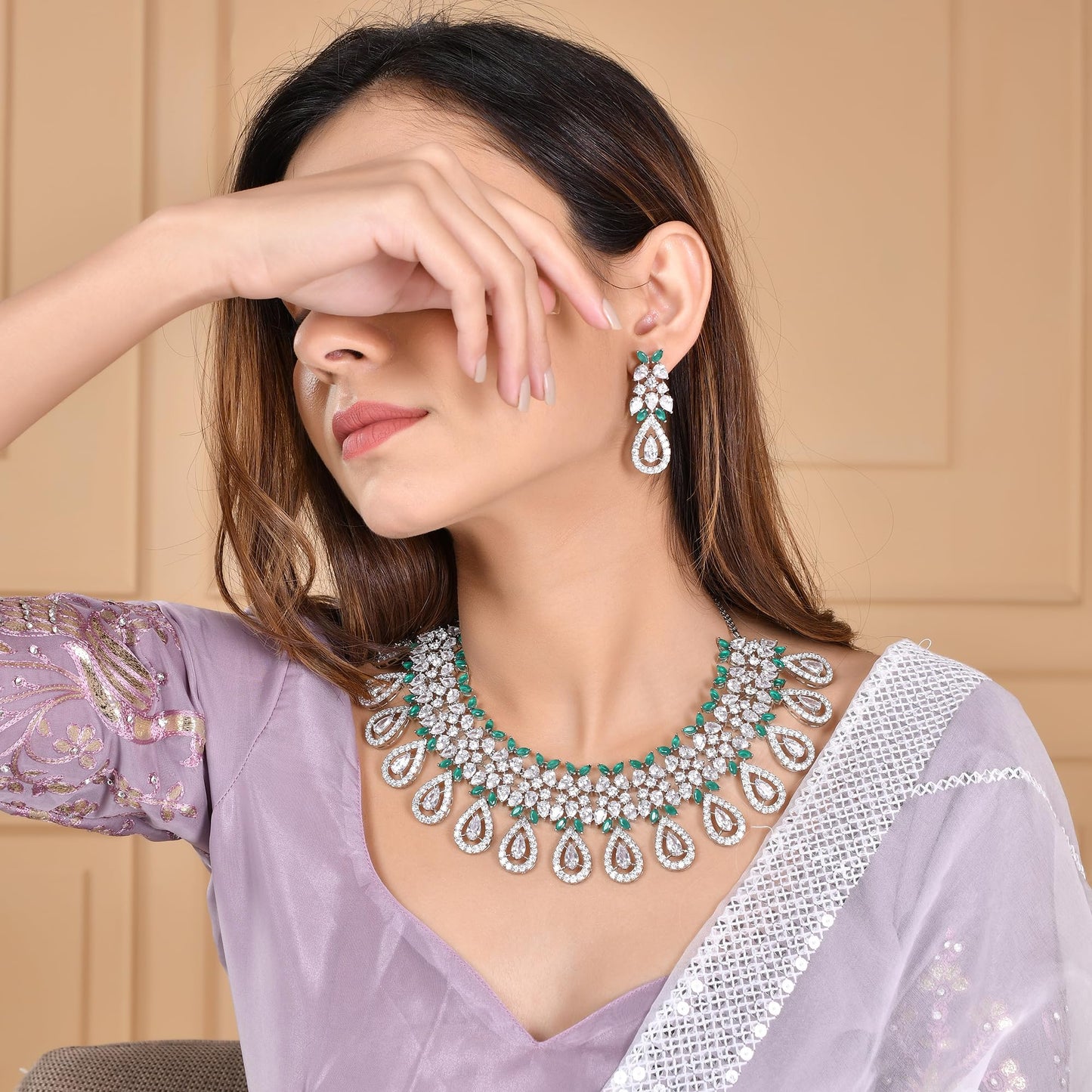 VOYLLA Starlight Amara Collar Necklace Set For Women|CZ Women Short Necklace Sets|Gift For Women |Women's Gift|Valentine Gift|