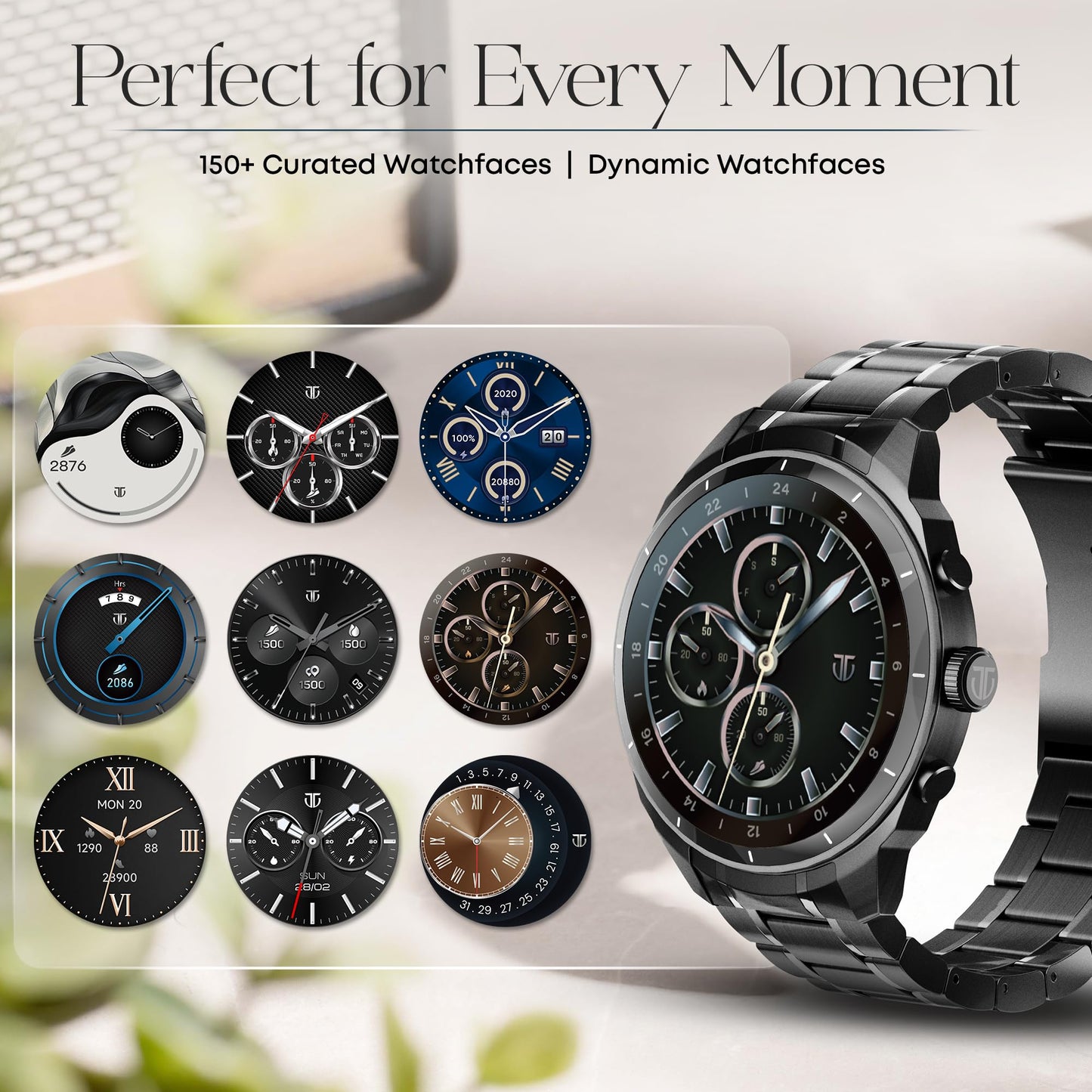 Titan Heritage 1.43" AMOLED Stainless Steel Bracelet Smart Watch for Men, BT Calling, Voice Assistant, Quick Health Measurement, Functional Crown, 3D UI, 60Hz Display, Fast Charging (Blue)