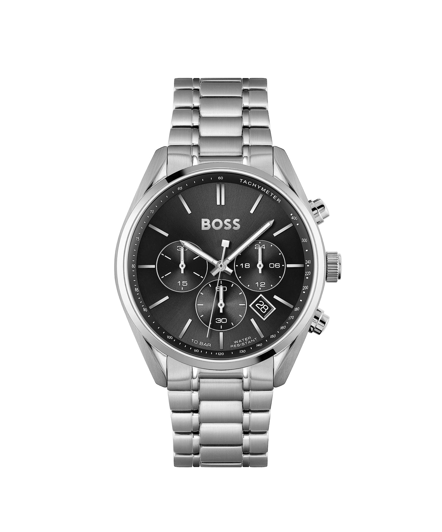 BOSS Champion Qtz Fashion Chrono Black Round Dial Men's Watch|Stainless Steel Material|Silver Color Band - 1513871