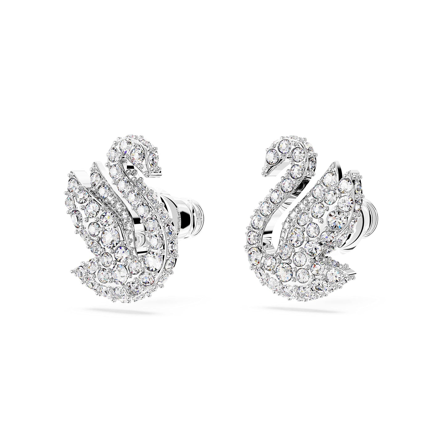 Swarovski Iconic Swan stud earrings, Swan, White, Rhodium plated