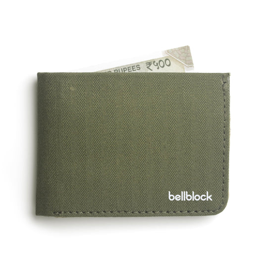Bellblock Slim Sleeve Canvas Wallet for Men/Women | Minimal Handcrafted Wallet | with Sim, Mobile Pin & Hidden Extra Card Slots | Olive Green