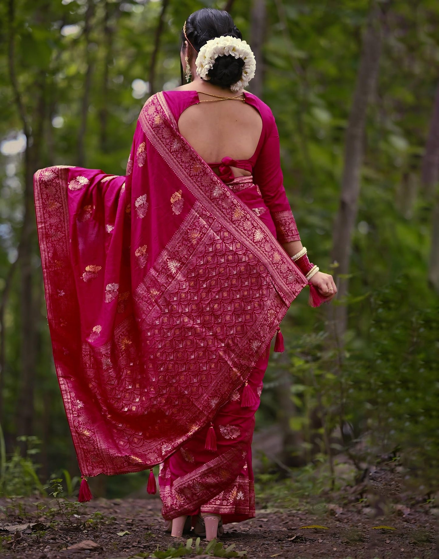 SIRIL Women's Silk Banarasi Silk Saree With Unstitched Blouse Piece(3657S6027-Rani Pink)