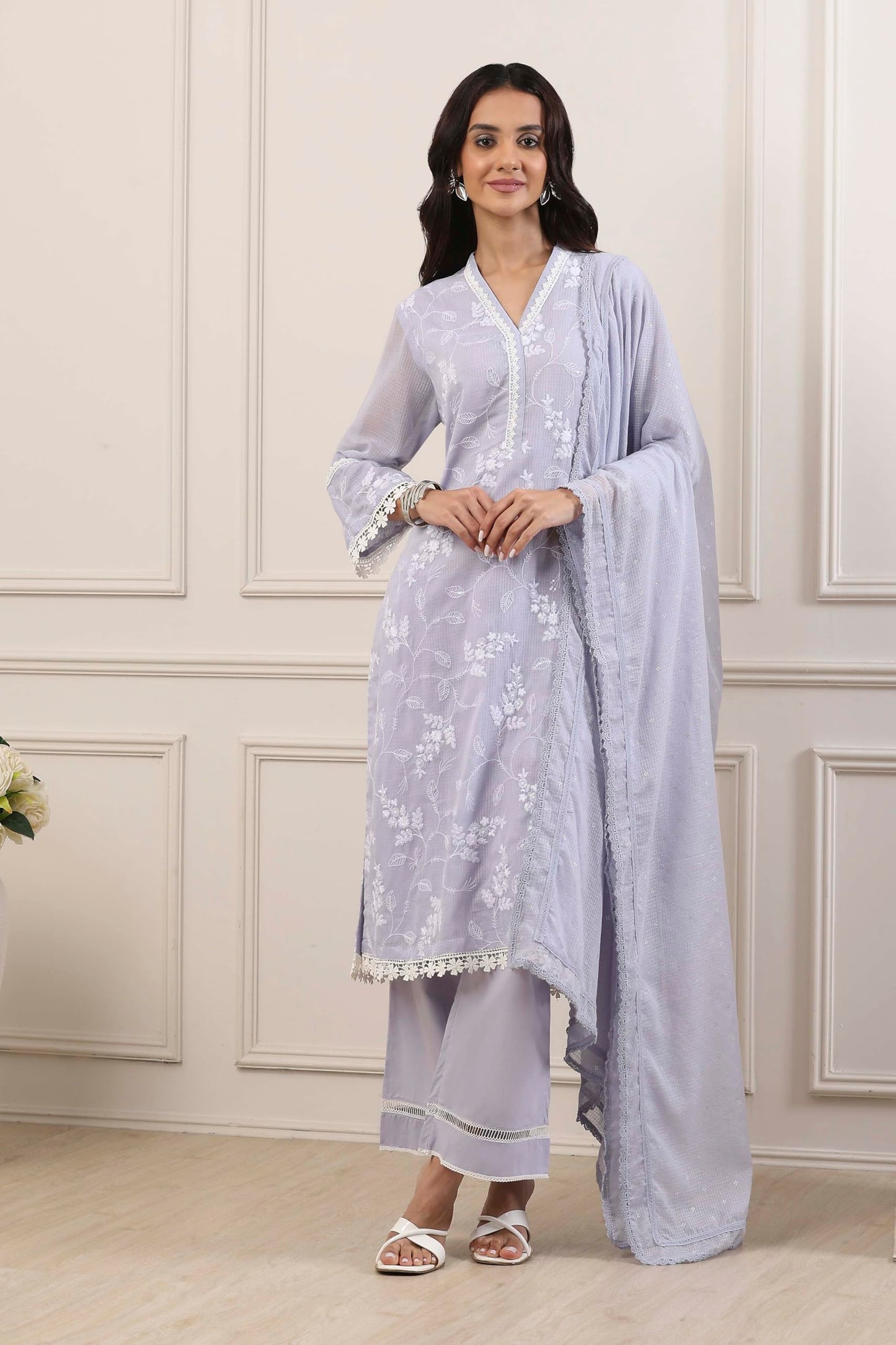 Biba Women Purple Cotton Straight Suit Set_34