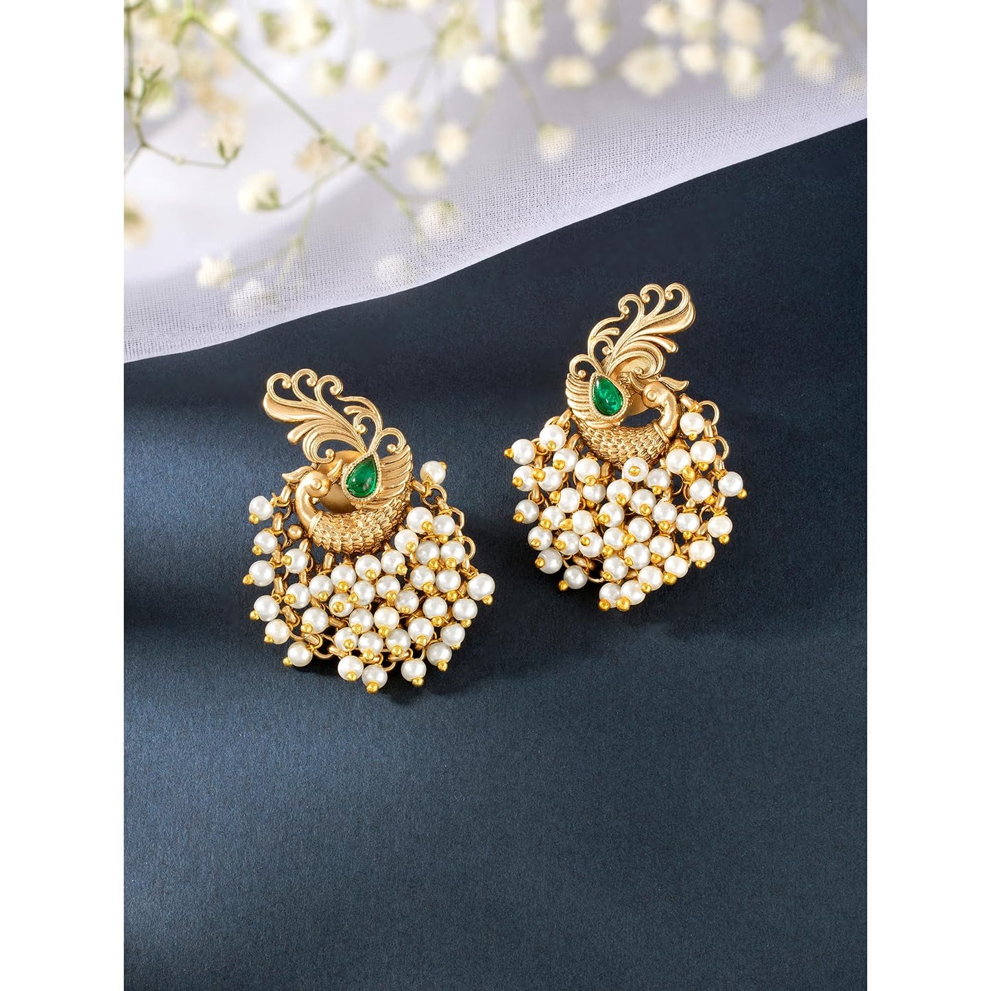 Peora Gold Plated Beads Studded Drop & Dangle Earrings Jewellery Gift for Girls & Women