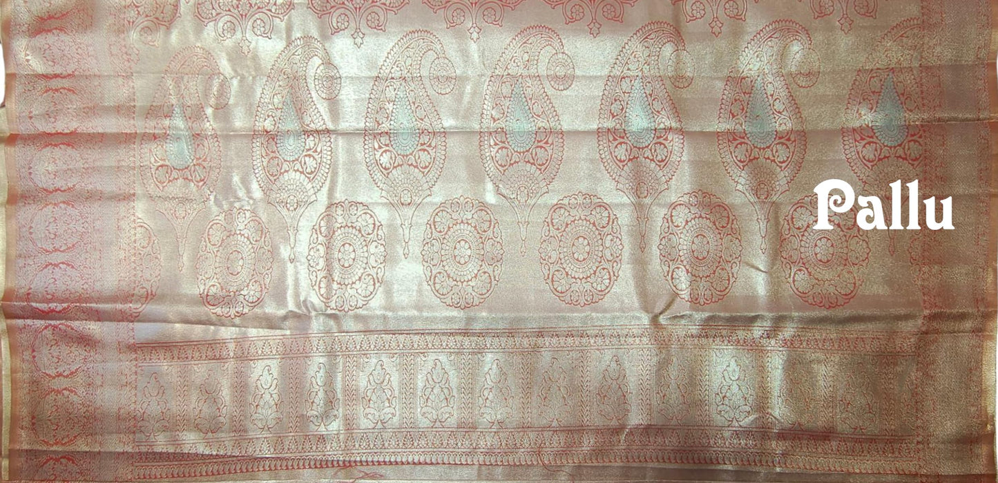 VFCollections Women's Kanchipuram Silk Pure Pattu Sarees – Peacock Border with Blouse (VFC694-4)