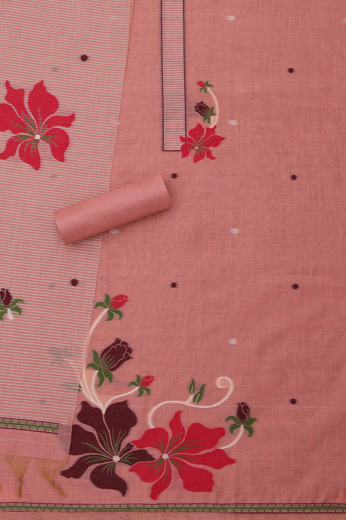 Soch Womens Blush Pink Chanderi Floral Print Unstitched Dress Material With Zari Woven