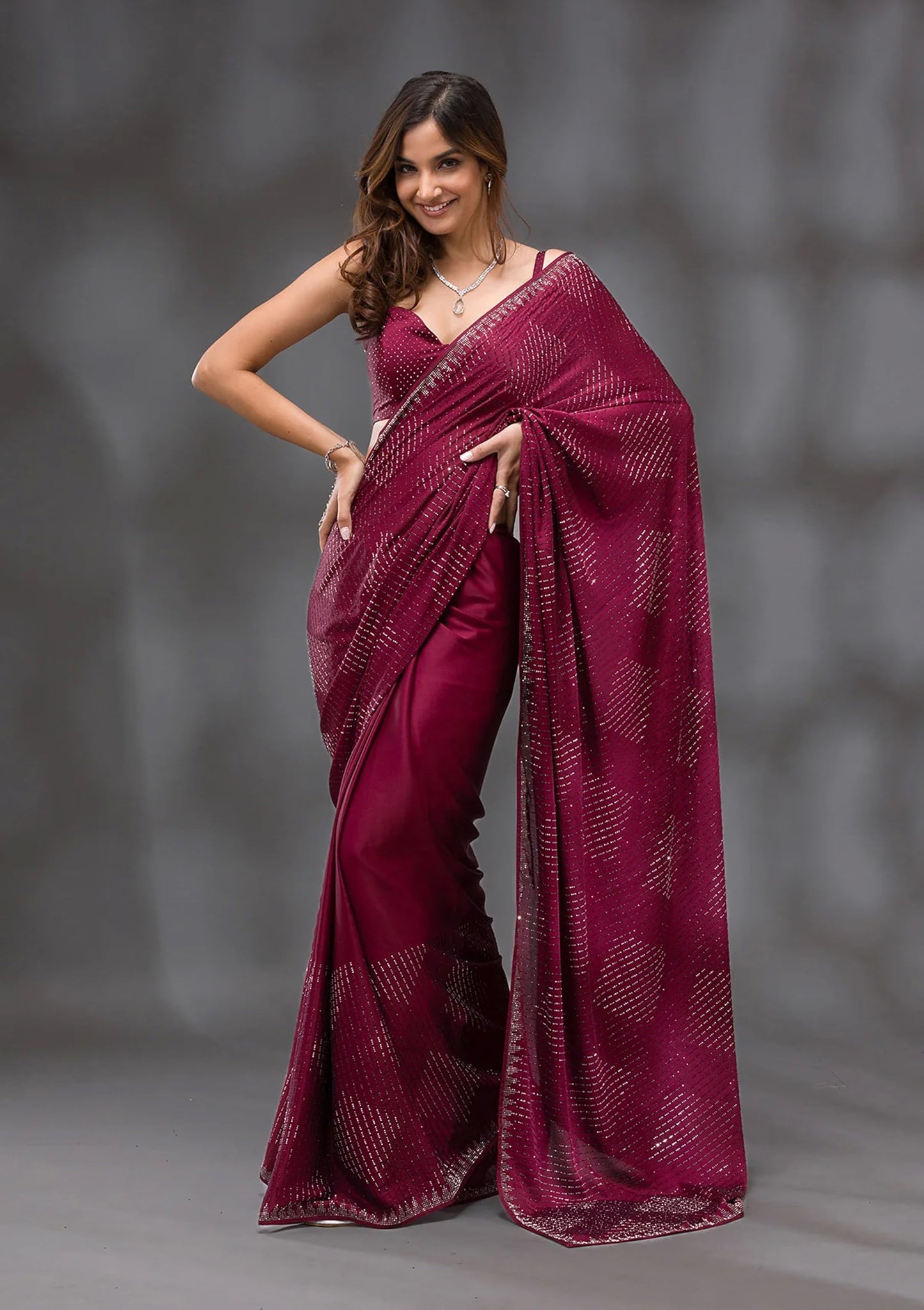 TRENDMALLS Women's Silk Siroski Work Saree with Unstitch Blouse Piece (K1132-Purple)