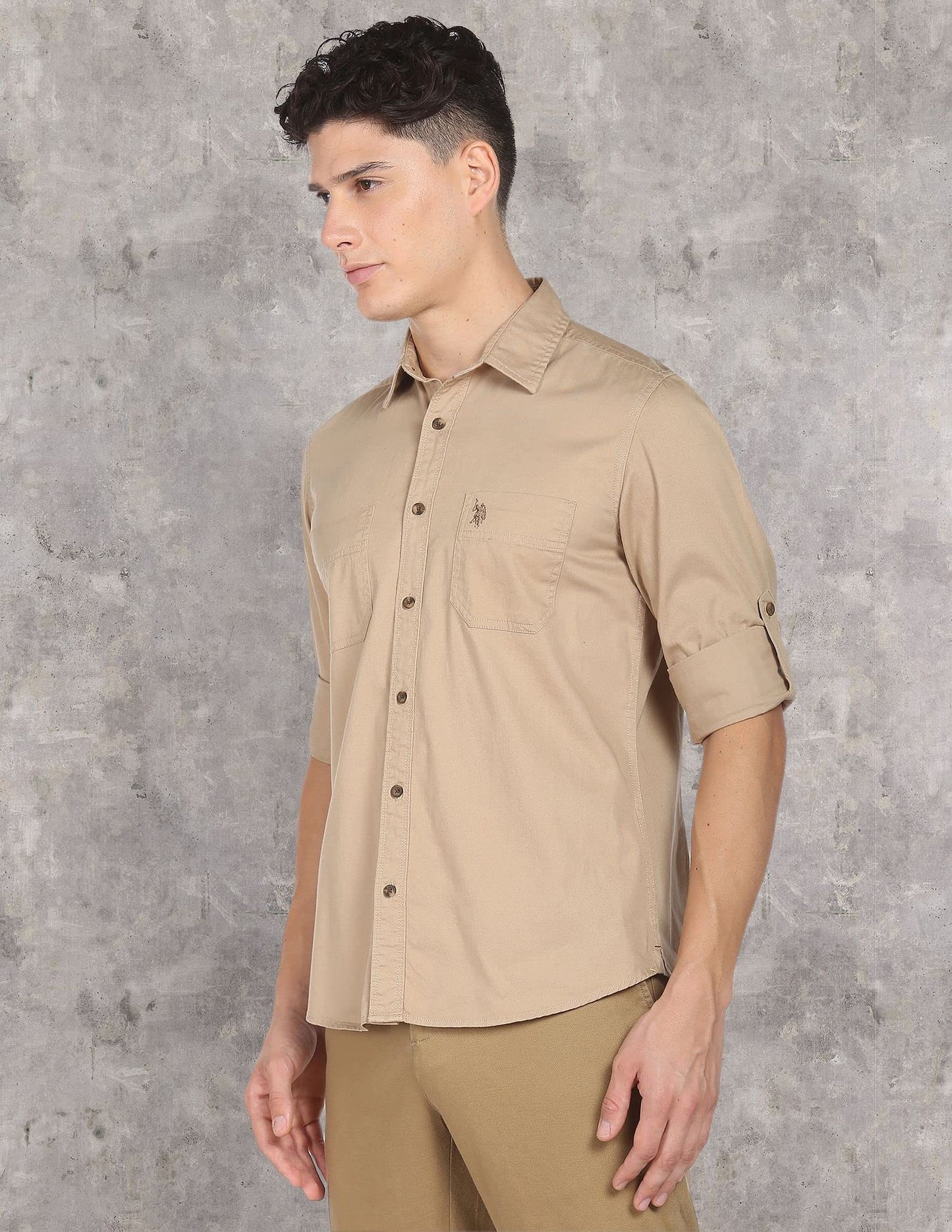 U.S. POLO ASSN. Men's Regular Fit Shirt (UDSHT-G107_Khaki