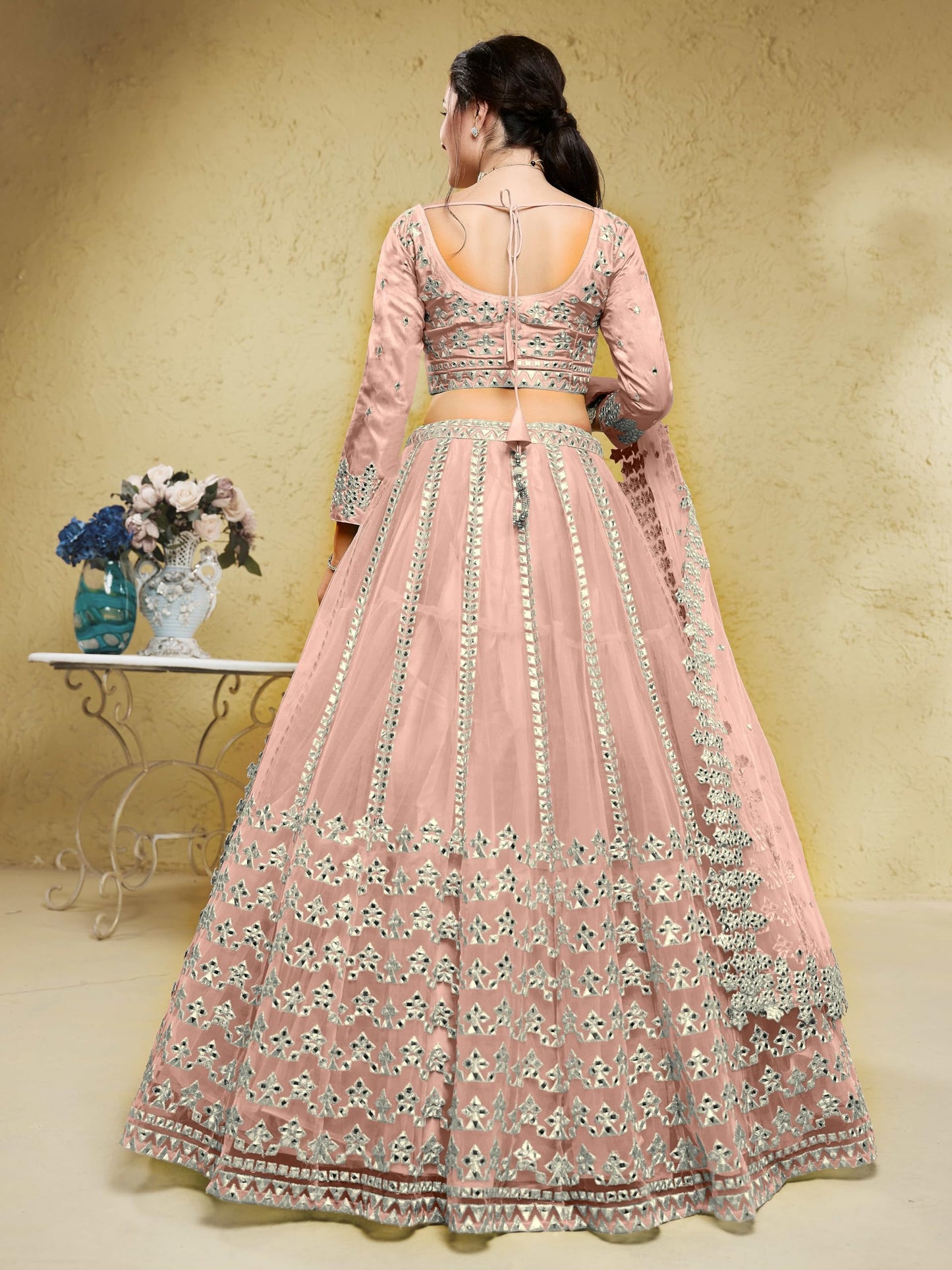 Zeel Clothing Women's Net Semi-stitched Foil Embroidered Lehenga Choli With Dupatta (5029-Pink--Lehenga-Choli-Latest,Free size)