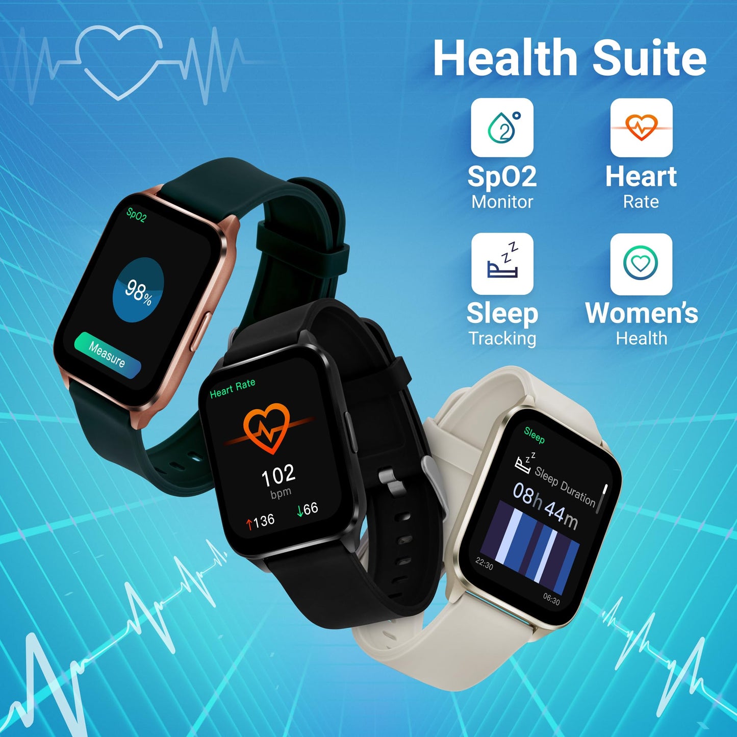 Fastrack Reflex Beat+ 1.69” UltraVU Display|500 Nits Brightness|60 Sports Modes|24 * 7 Heart Rate Monitor|SpO2 Monitor|Sleep Tracker|IP68 Water Resistant|Music & Camera Control