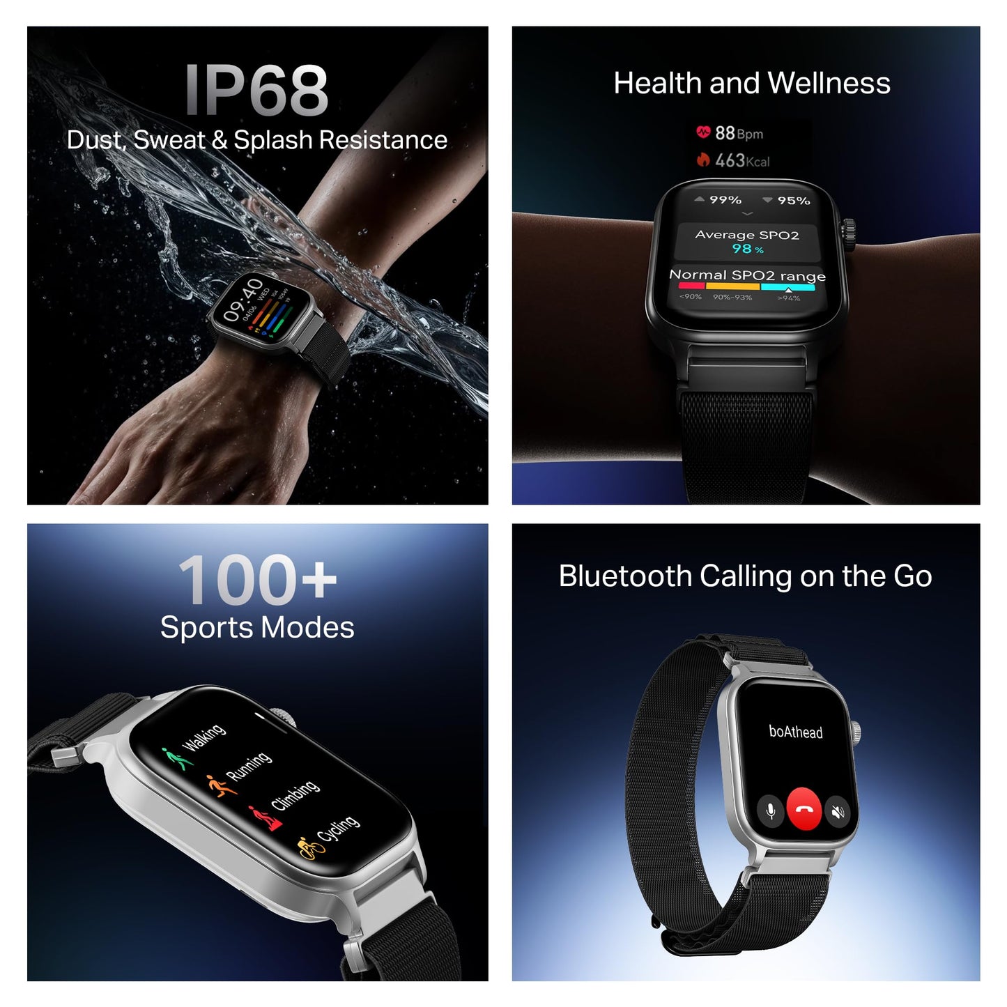 Boat Storm Infinity Plus Smartwatch with 20 Days Battery, ASAP™ Charge, 4.97 cm HD Display, Functional Crown, Multiple Sports Modes, BT Calling, SOS, IP68, Heart Rate & SpO2 Monitor (Sports Black)