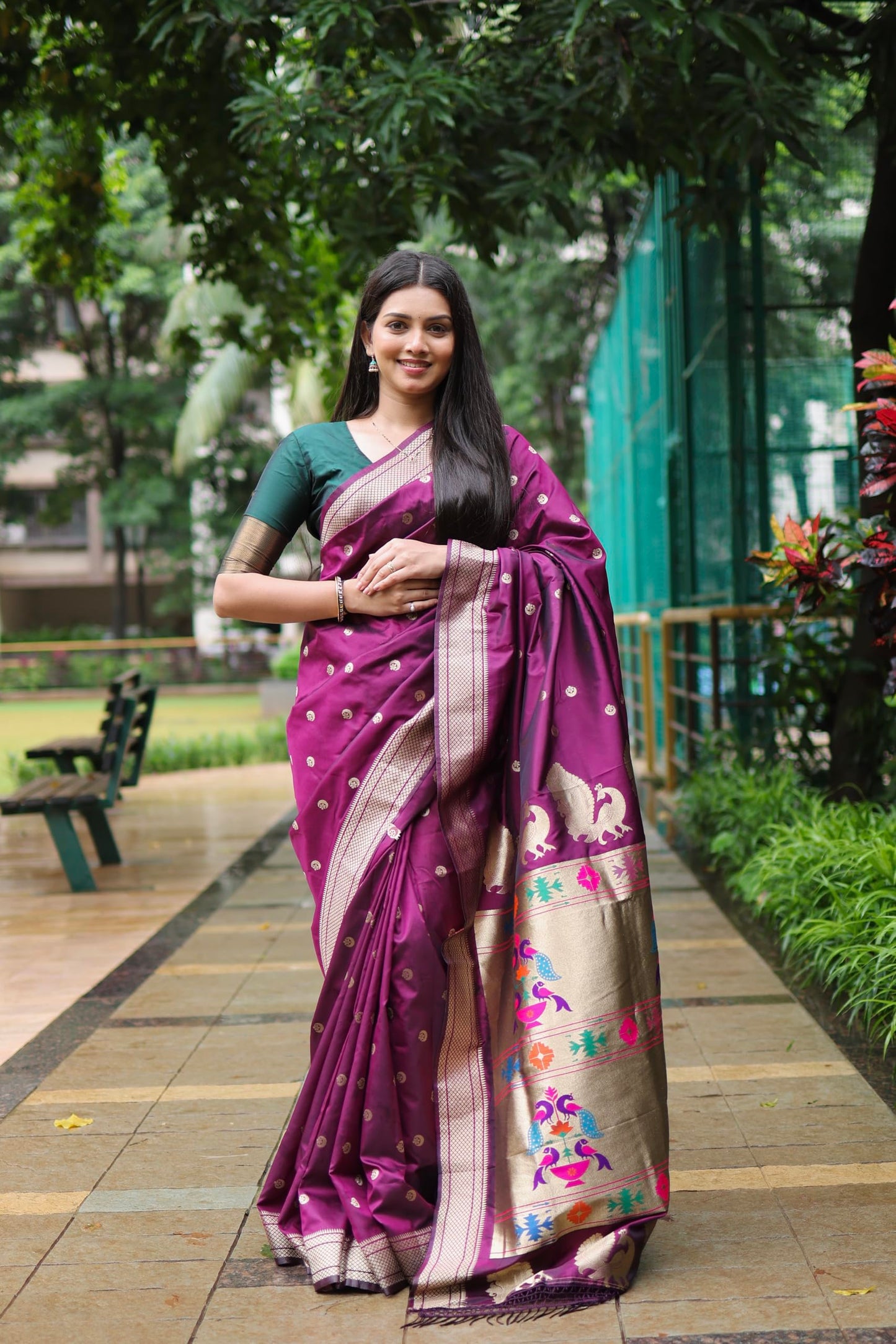 AMIRAT Women's Paithani Silk Saree with Woven Zari | Sari for Women | Kanjivaram Silk Sarees With Blouse (Wine)