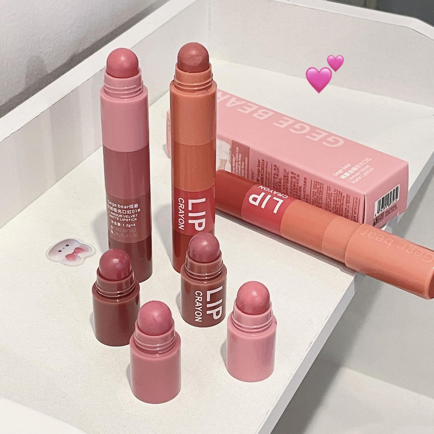 GEGE BEAR L'Amour 4-in-1 Velvet Matte Lipstick Crayon – Compact Design, Vibrant Shades, Long-Lasting & Smooth Application (SET 02, PACK OF 1)