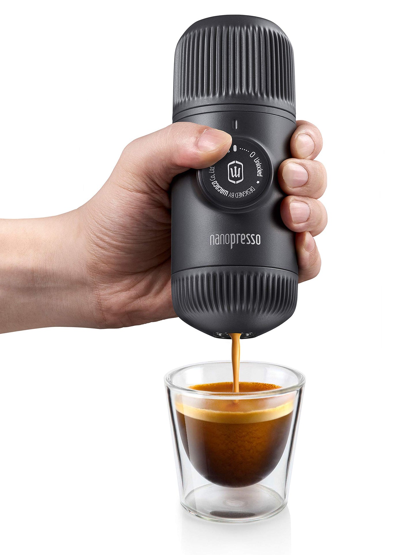 Wacaco Nanopresso Manually operated Mini Portable Espresso Maker- With Adapter-Extra Small Coffee machines for Travel, Camping, Office-Black