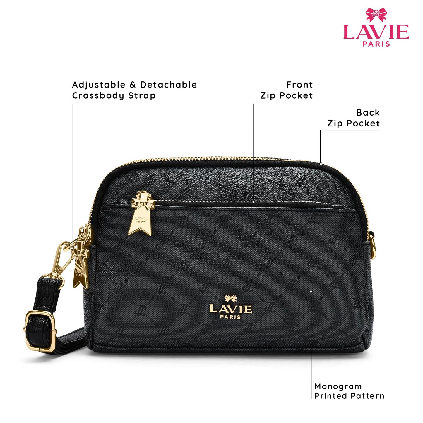 LAVIE PARIS Women's Helen 3 Compartment Crossbody Sling Bag | Ladies Purse Handbag | Gift for Women