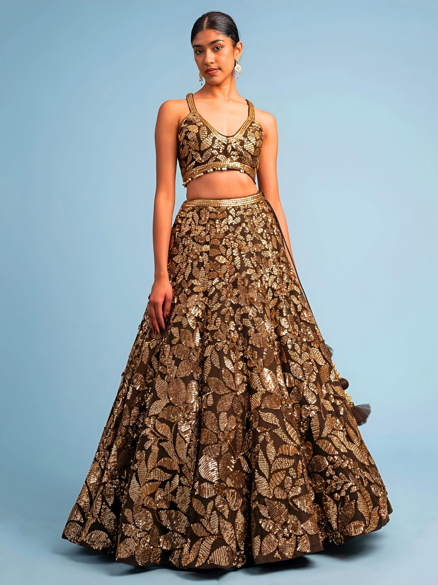 Zeel Clothing Women Net Semi stitched Sequins Embroidered Soft Lehenga Choli With Dupatta (5106-Brown-Latest; Free Size)