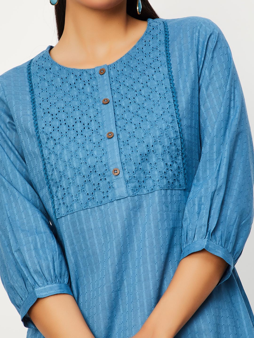 Max Women's Cotton Blend Straight Fit Shirt Kurta(FKKP41108INDIGO_Indigo, Large