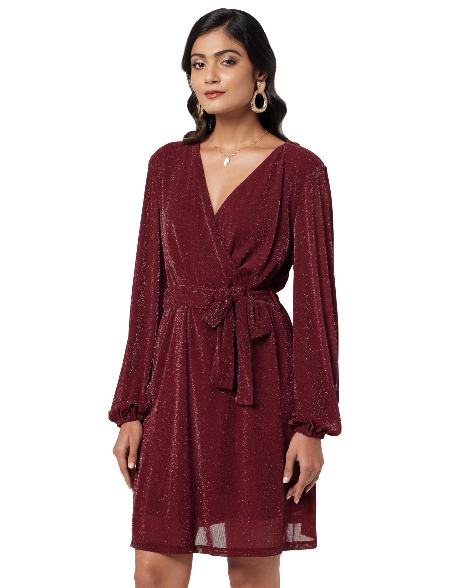 Kazo Lurex Mesh Wrap Dress Red