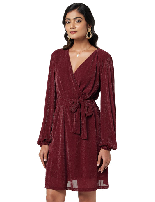 Kazo Lurex Mesh Wrap Dress Red