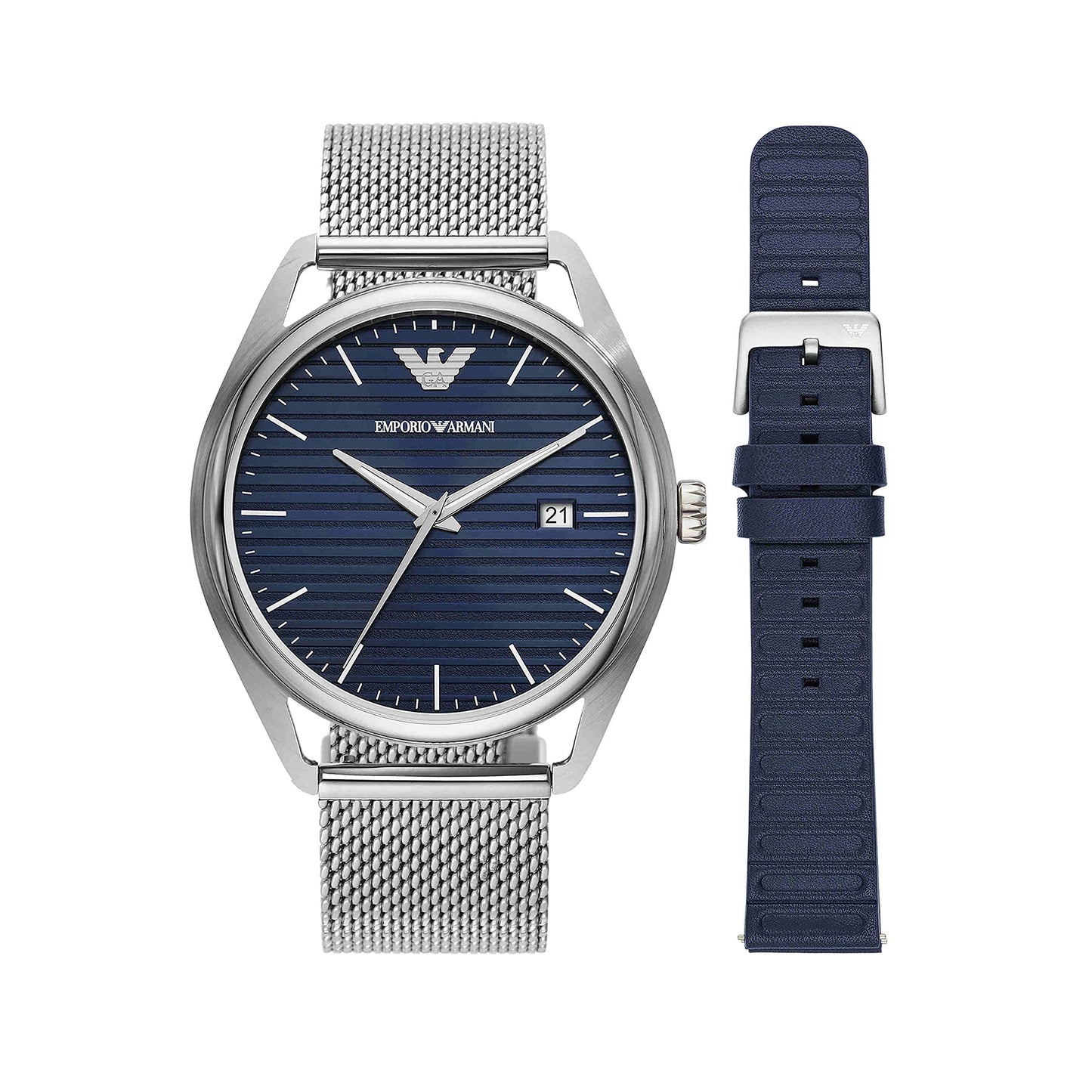 Emporio Armani Stainless Steel Analog Blue Dial Men Watch-Ar80054, Silver Band