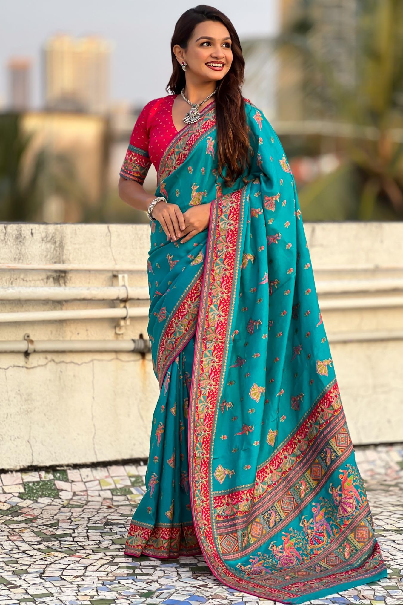 SGF11 Women's Kanjivaram Pure Soft Silk Position Printed Saree With Blouse Piece (Light Blue)
