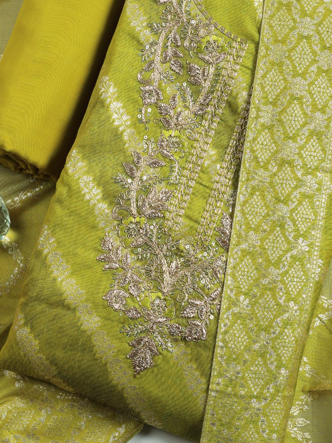 Meena Bazaar Printed Cotton Unstitched Kurta with Bottom & Dupatta