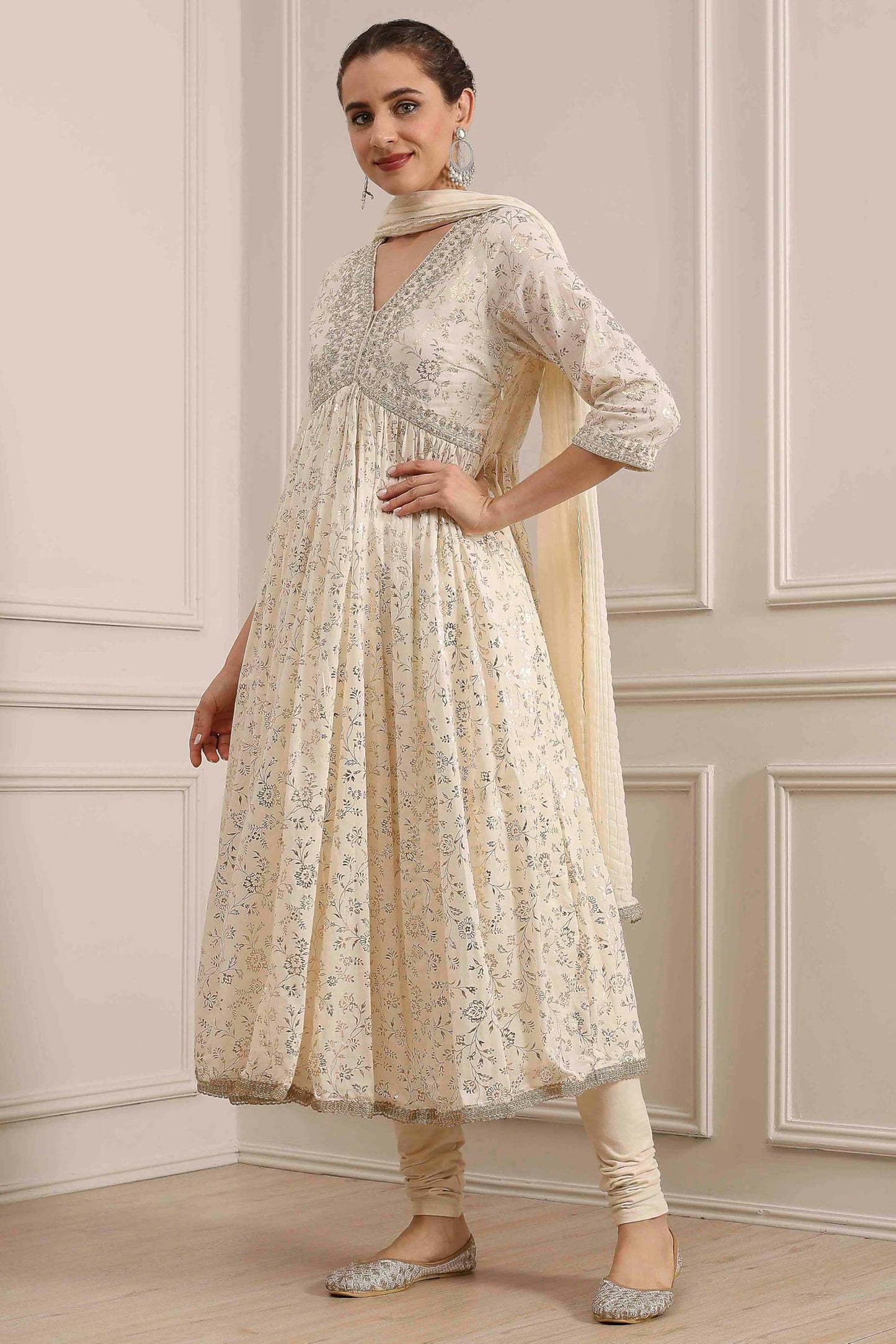 Biba Women's Cotton Kurta, Bottom, Dupatta (SKDMRIGL31132AW25OWHT