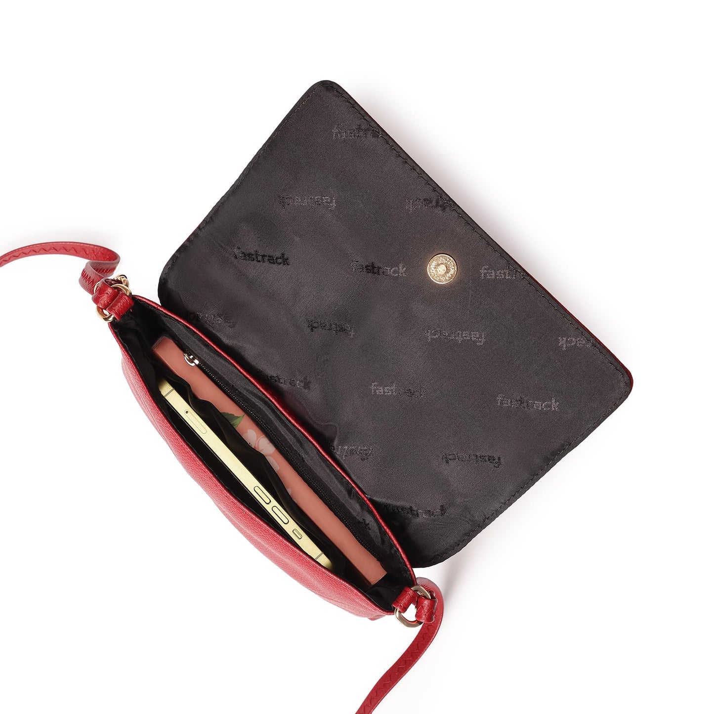 Fastrack Women's Solid Structured Sling Bag with Non-Detachable Sling Strap & Button Closure, Maroon