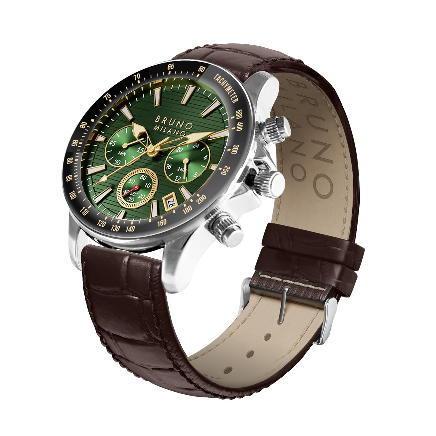 BRUNO MILANO Elegant Masterpiece Chronograph Movement with Croco Leather Band Watch for Men and Boys (Black)