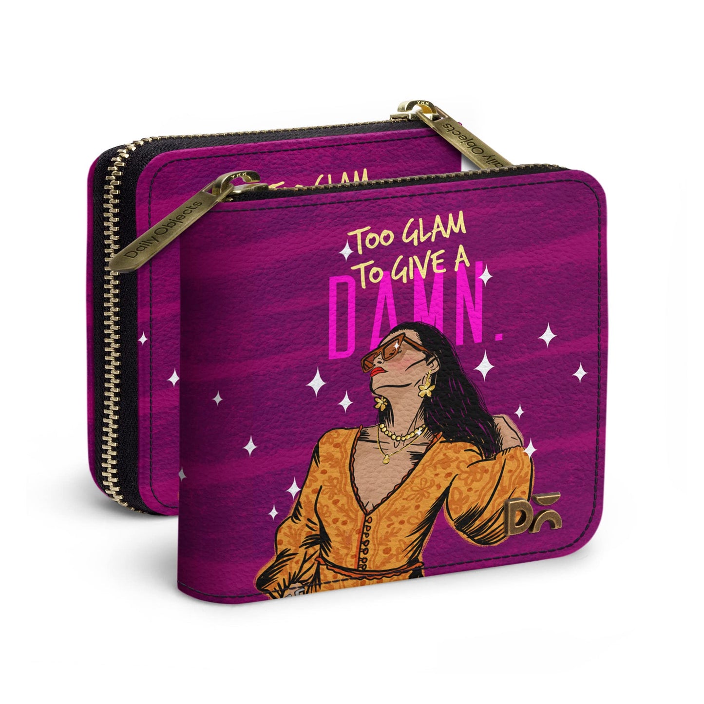 DailyObjects Glam No Damn Women's Wallet | Made with Vegan Leather Material - Holds up to 8 Cards - Slim and Easy to Fit in Pocket | Coin Pocket with Button Closure- Multicolour