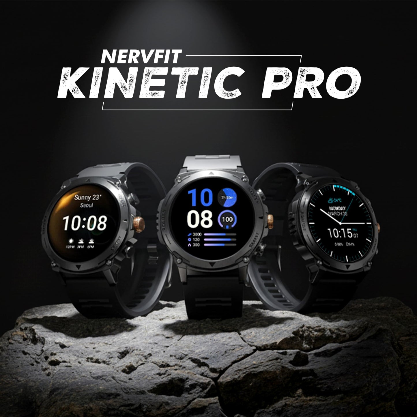 Nervfit Kinetic Pro2 Sports Smart Watch | 1.43'' TrueColor+ Super AMOLED with Always ON, High-Performance, Adventure Ready, Multi Sports Modes, BT Calling, Heart Rate, SpO2, BP, Music & Camera Control