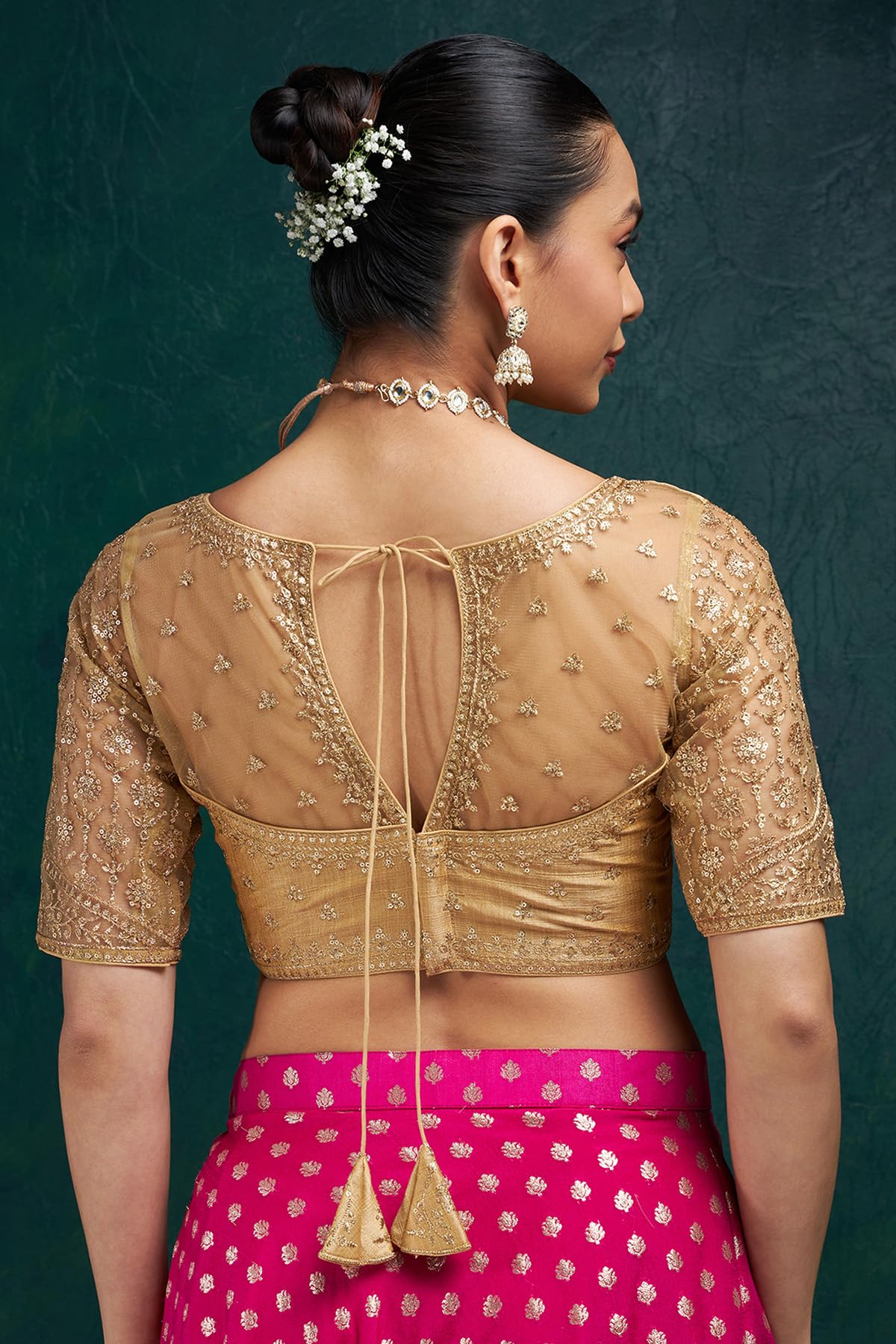 Soch Womens Gold Zari Embroidery Silk Blend Padded Blouse with Sequins