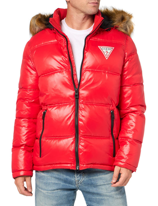 GUESS Men's Warm Rain Resistant Puffer, Red, XXL