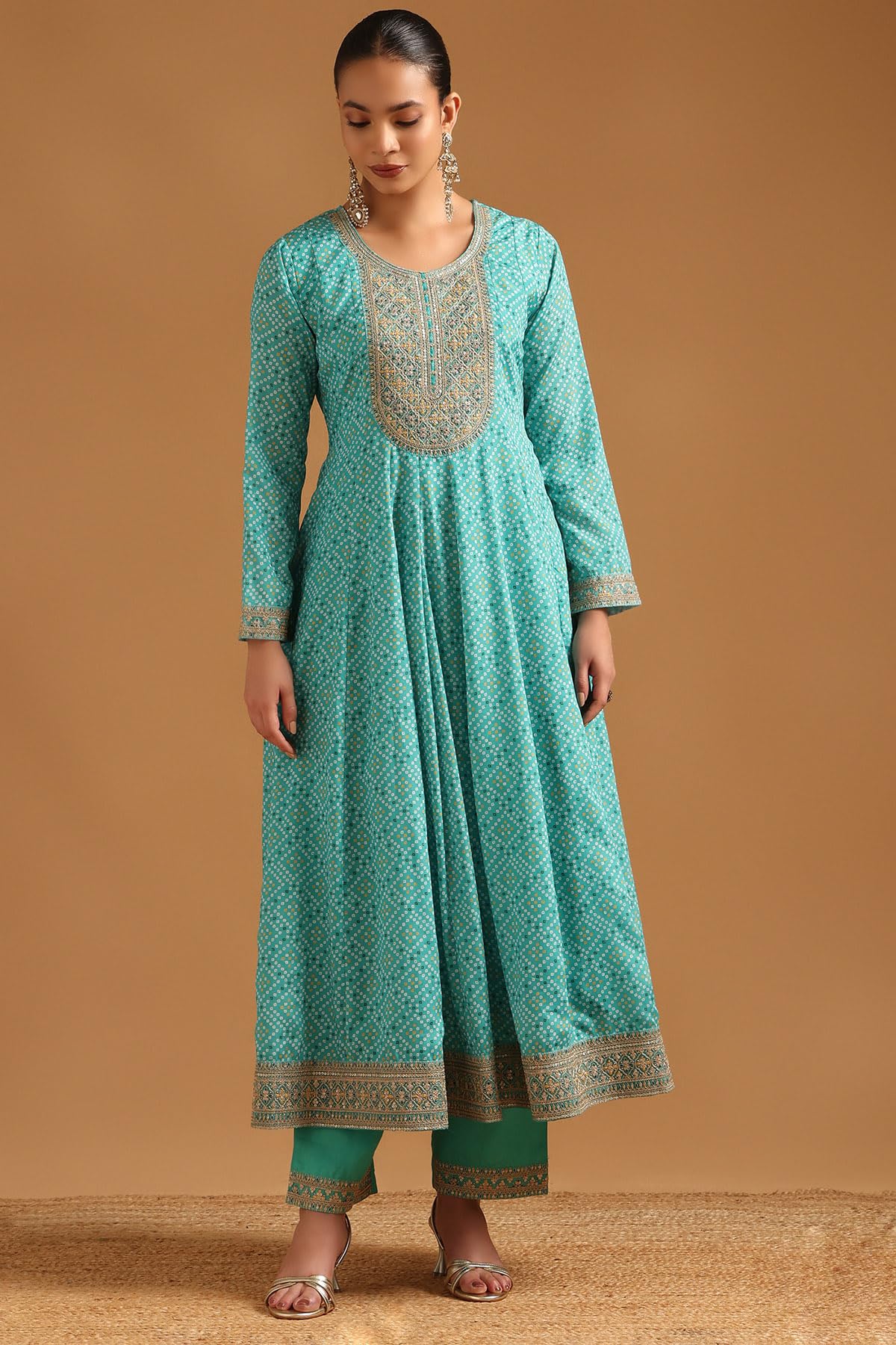Soch Womens Blue Polyester Bandhani Salwar Suit With Sequins