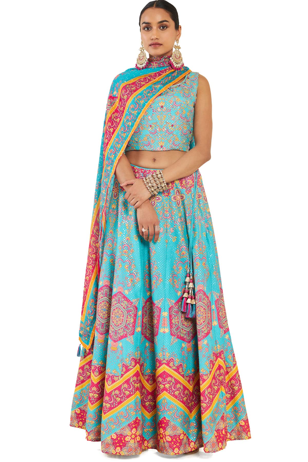 Soch Women Blue Cotton Blend Floral Lehenga Choli (8907175296448_Blue_Large)