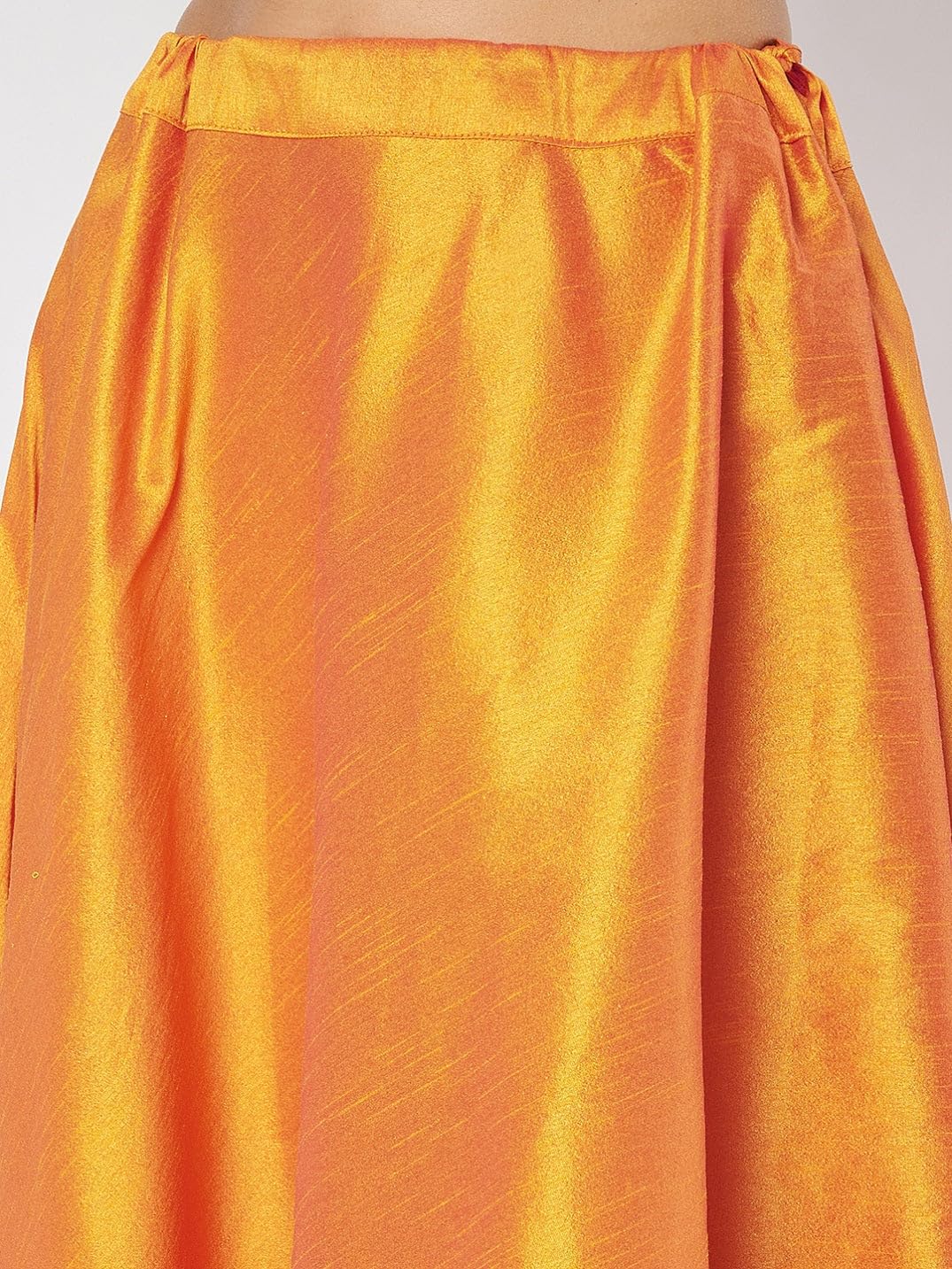 studio rasa Women's Dupion Solid Embellished Bias Skirt for Festive Party Wedding (SKTC42501L_Orange_Large)