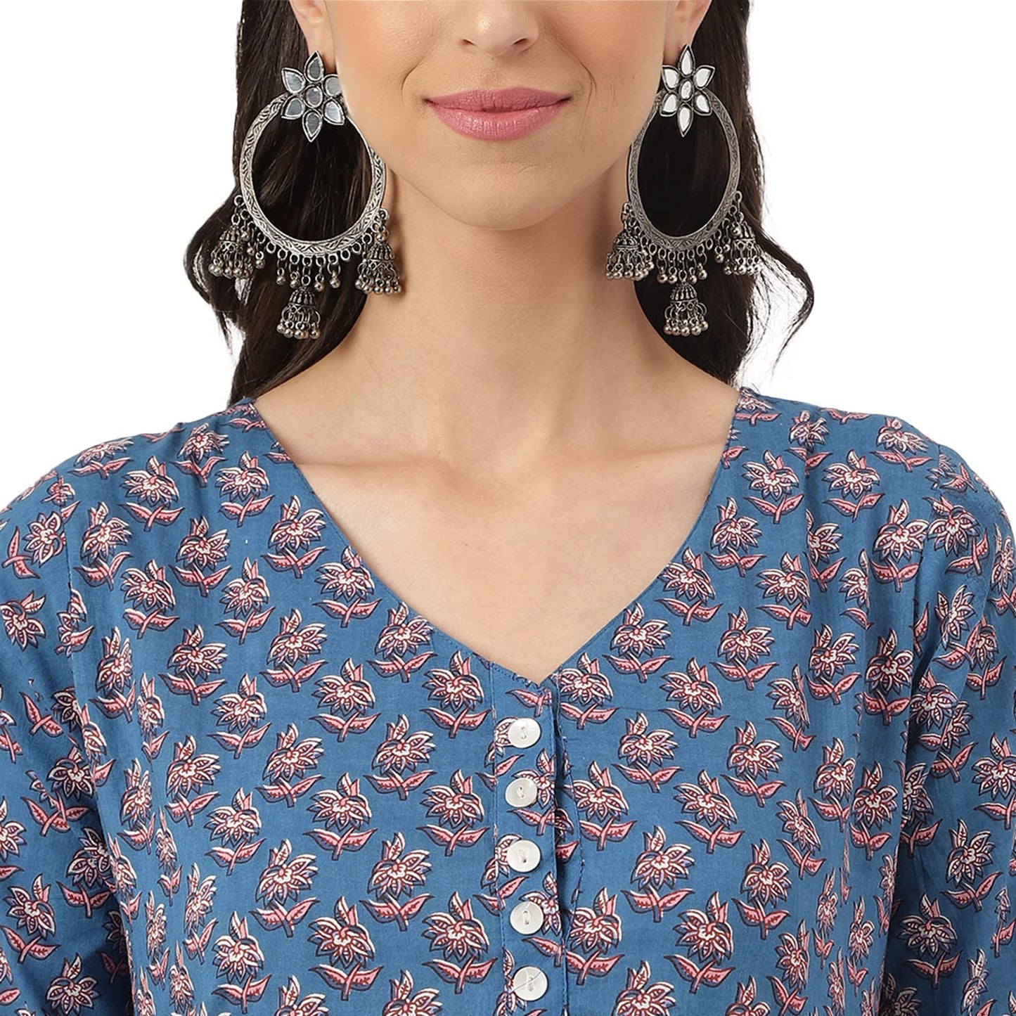 Divena Blue Floral Printed Long Dress