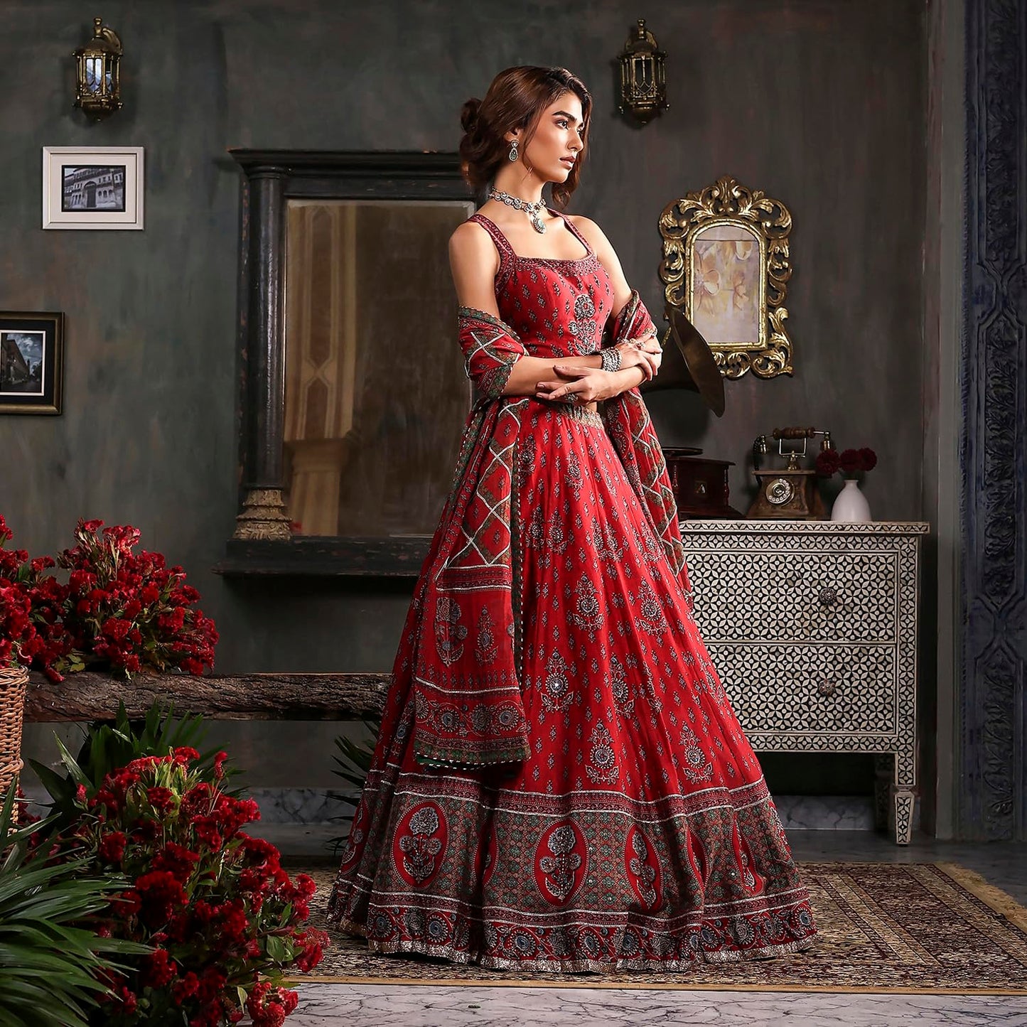 Biba Women's Silk Chanderi Lehenga Set (SKDRSTELE30317AW25RED_Red_32)