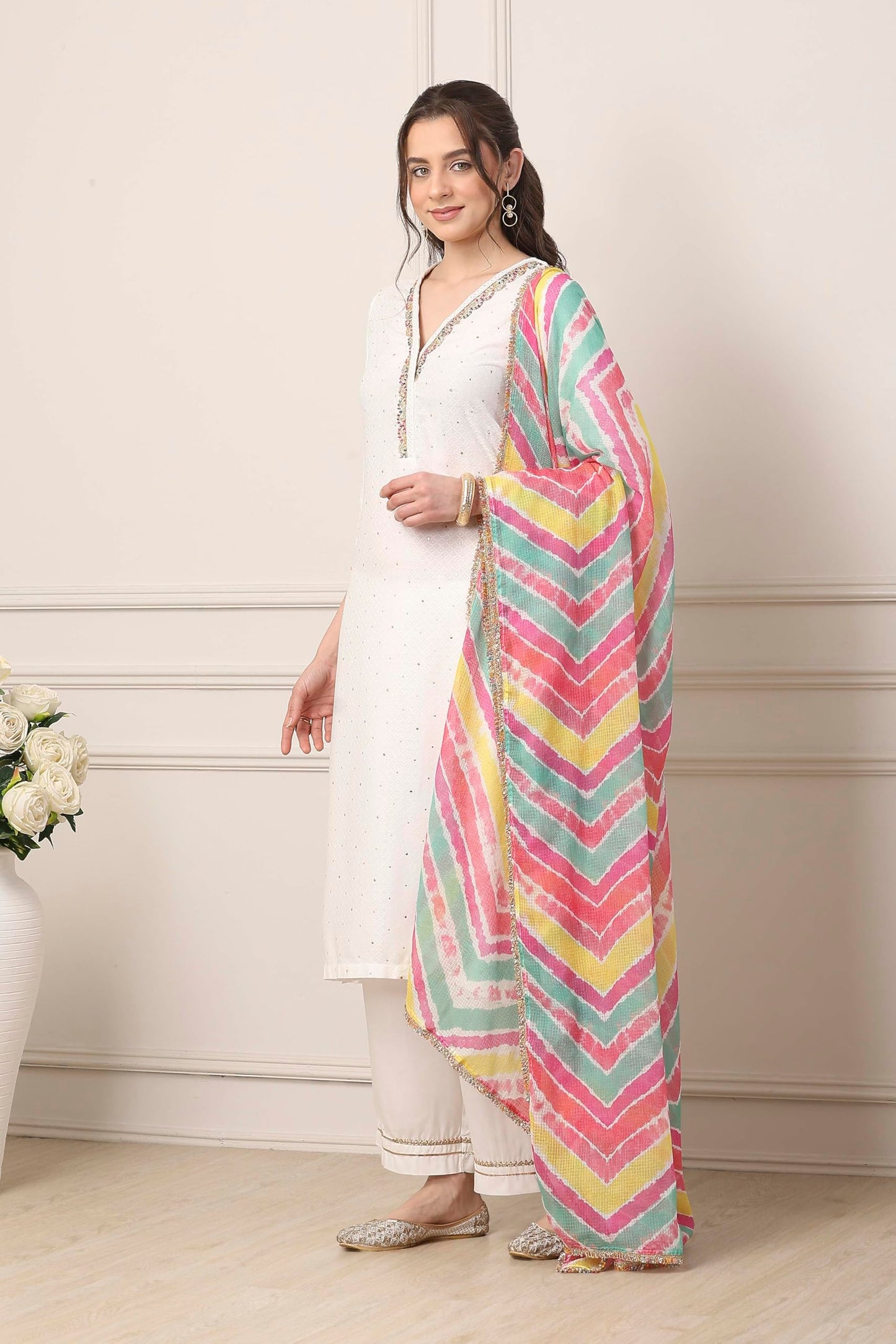 Biba Women White Viscose Rayon Straight Suit Set_42