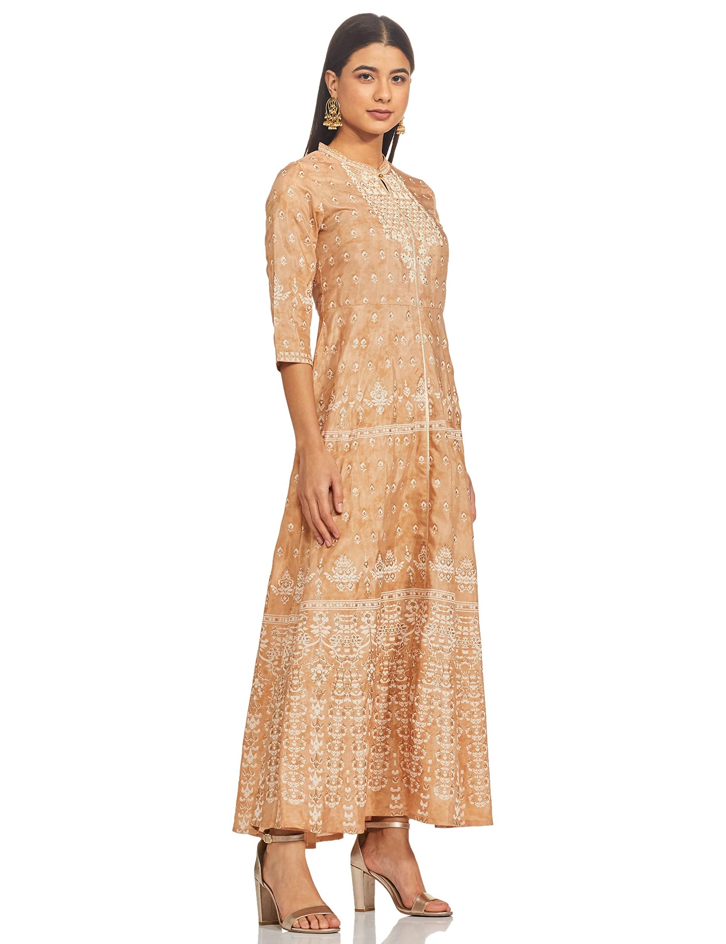 W for Woman Women's Polyester Regular Gown (20SKW14777-116298_Light Orange_10)