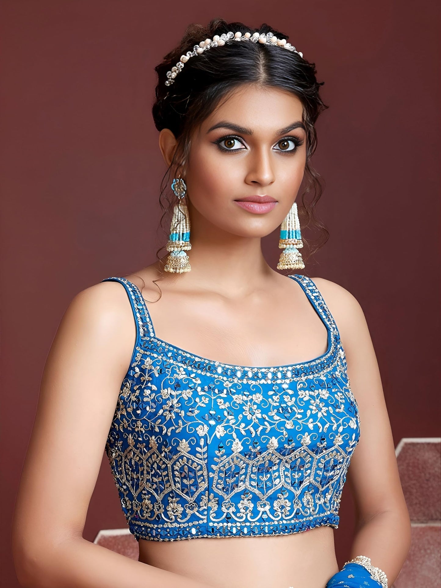 Zeel Clothing Women's Silk Embroidered Semi-Stitched Lehenga Choli with Dupatta (109-SKyBlue-Wedding-Bridal-Latest-Lehenga; Free Size)