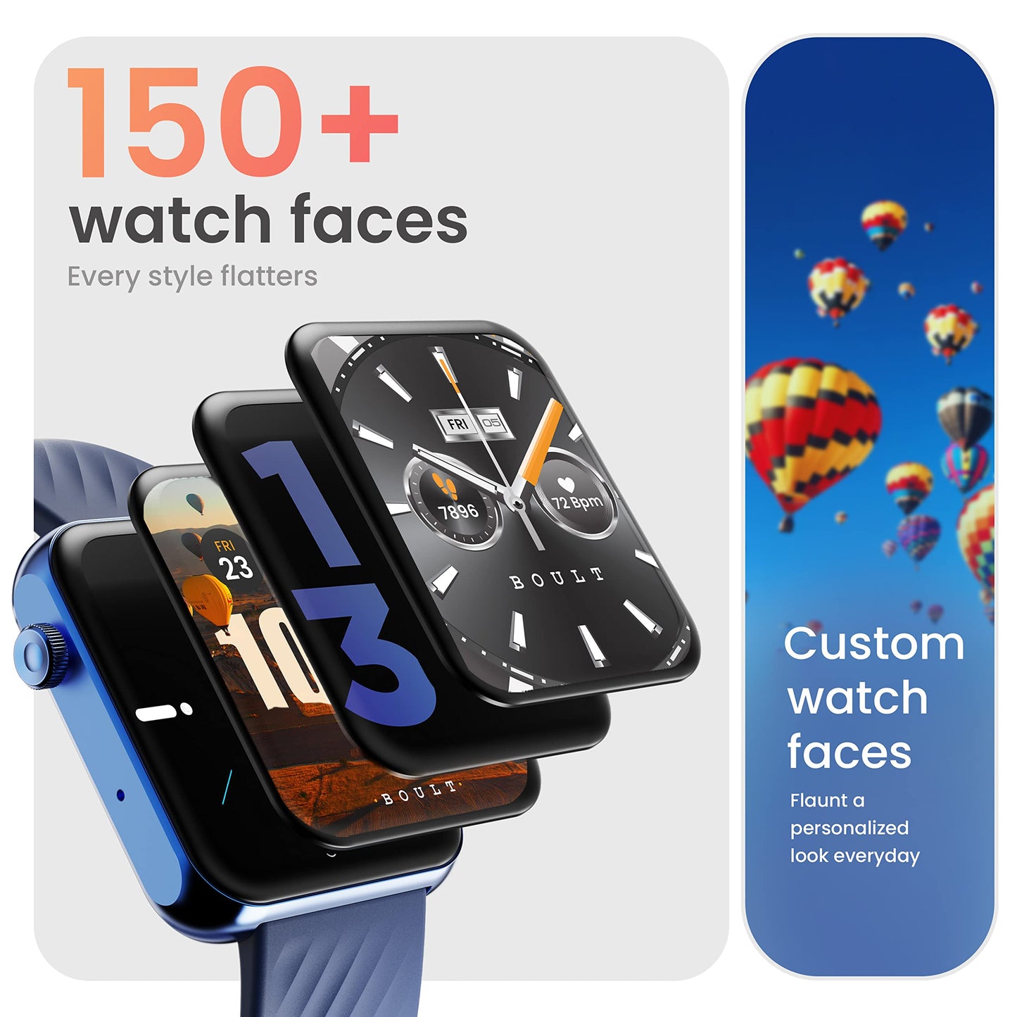 GOBOULT Drift Pro Smartwatch 1.78'' AMOLED HD Screen, BT Calling 5.1, 800 Nits Brightness, IP67, 150+ Watchfaces, 120+ Sports Modes, AI Voice Assistant, SpO2 Monitoring (Blue)