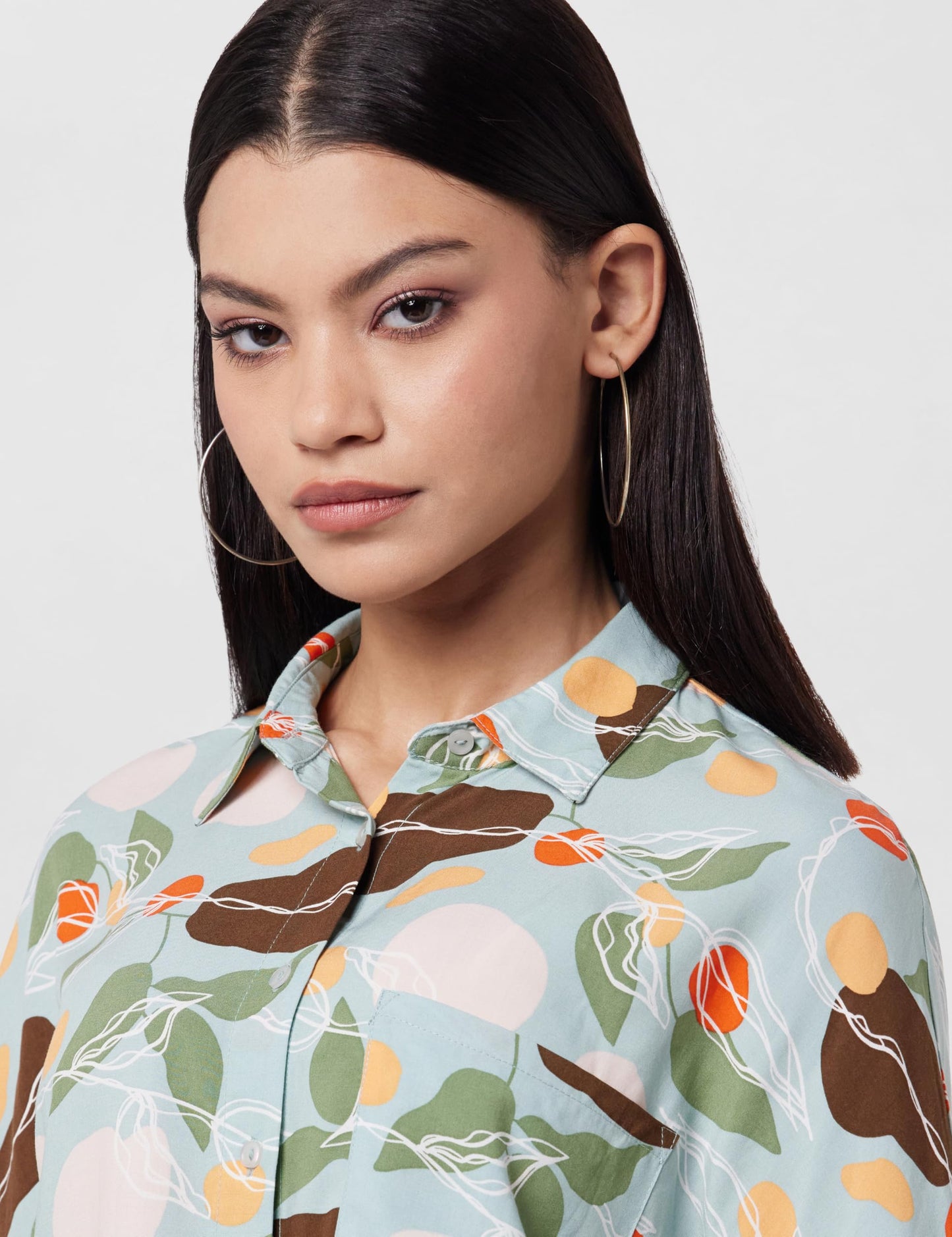 VERO MODA Women Botanical Print Viscose Regular Fit Green Shirt