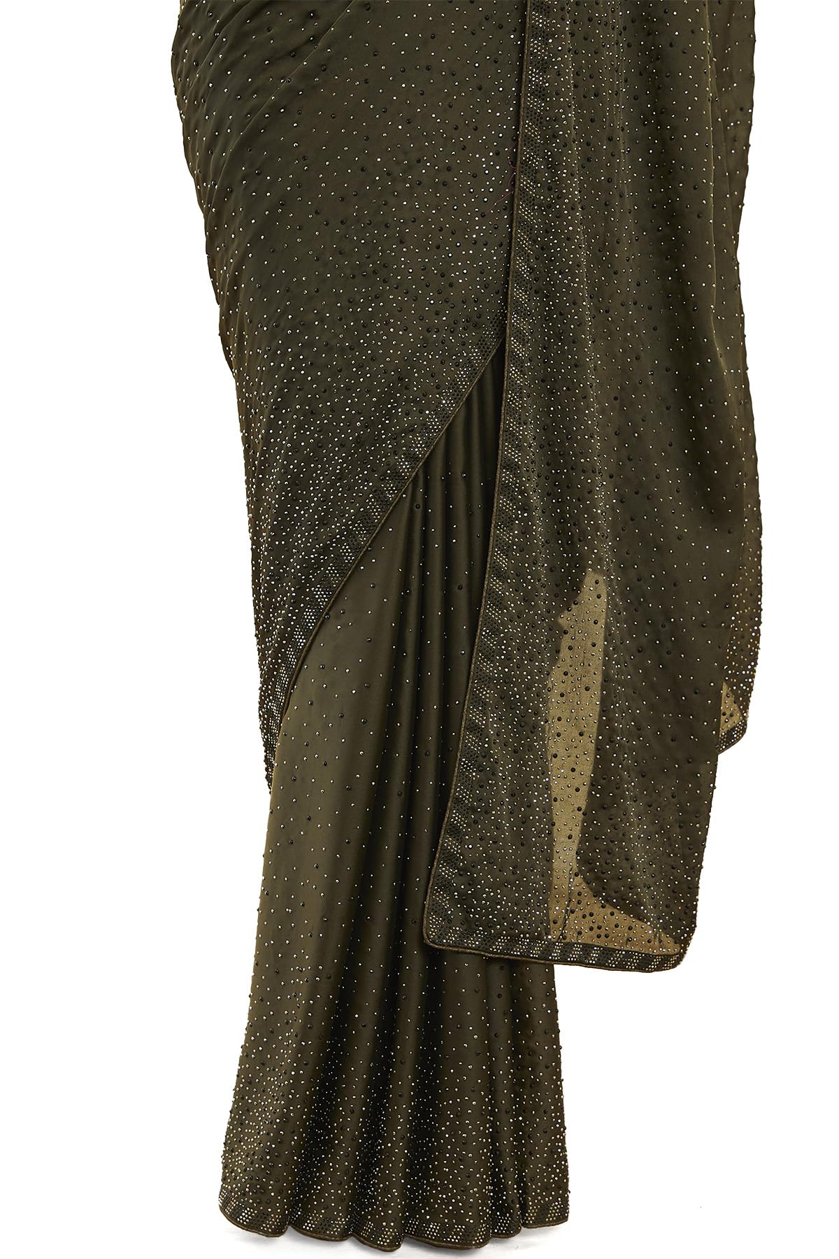 Soch Women Dark Green Pure Crepe Solid Saree