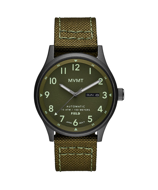 MVMT Nylon Field Automatic Men 42.50 Mm Pine Green Dial Analog Watch, Pine Green Dial, 42.50Mm, Gray Band