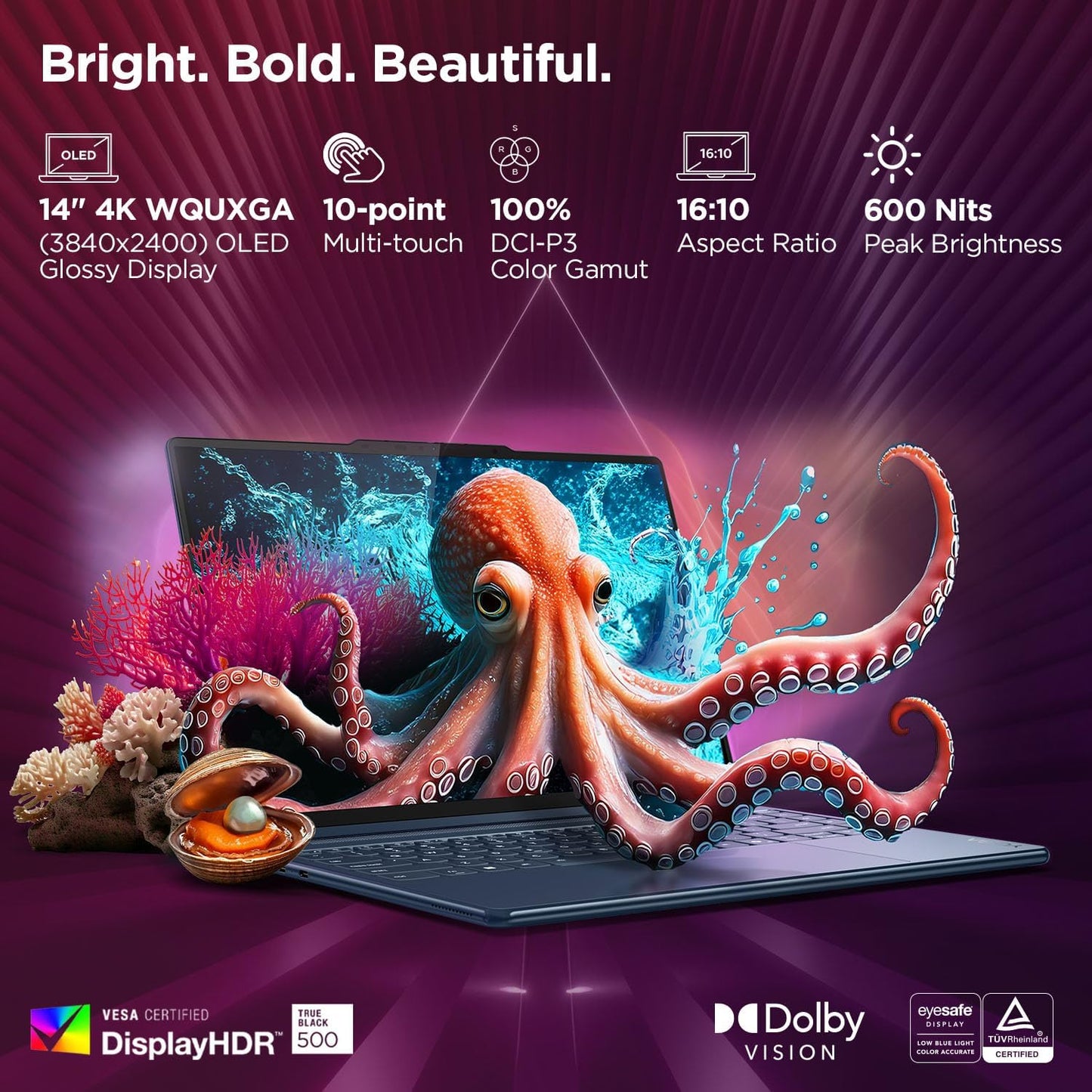 Lenovo Yoga 9 2-in-1 Aura Edition Intel Core Ultra 7 258V (32GB RAM/1TB SSD/14 (35.5cm)/4K WQUXGA OLED/47 Tops NPU/Copilot+PC/Windows 11/Office Home 2024+AI Now/Yoga Pen/Blue/1.3Kg), 83LC001FIN