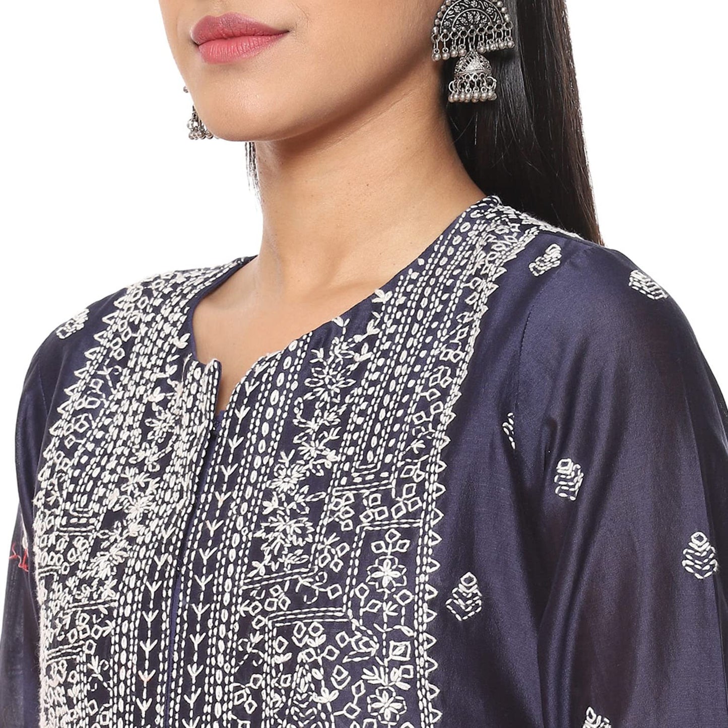 BIBA WOMEN EMBROIDERY FITTED SALWAR KURTA DUPATTA(SKDKANTHA K8160_NAVY BLUE_34)