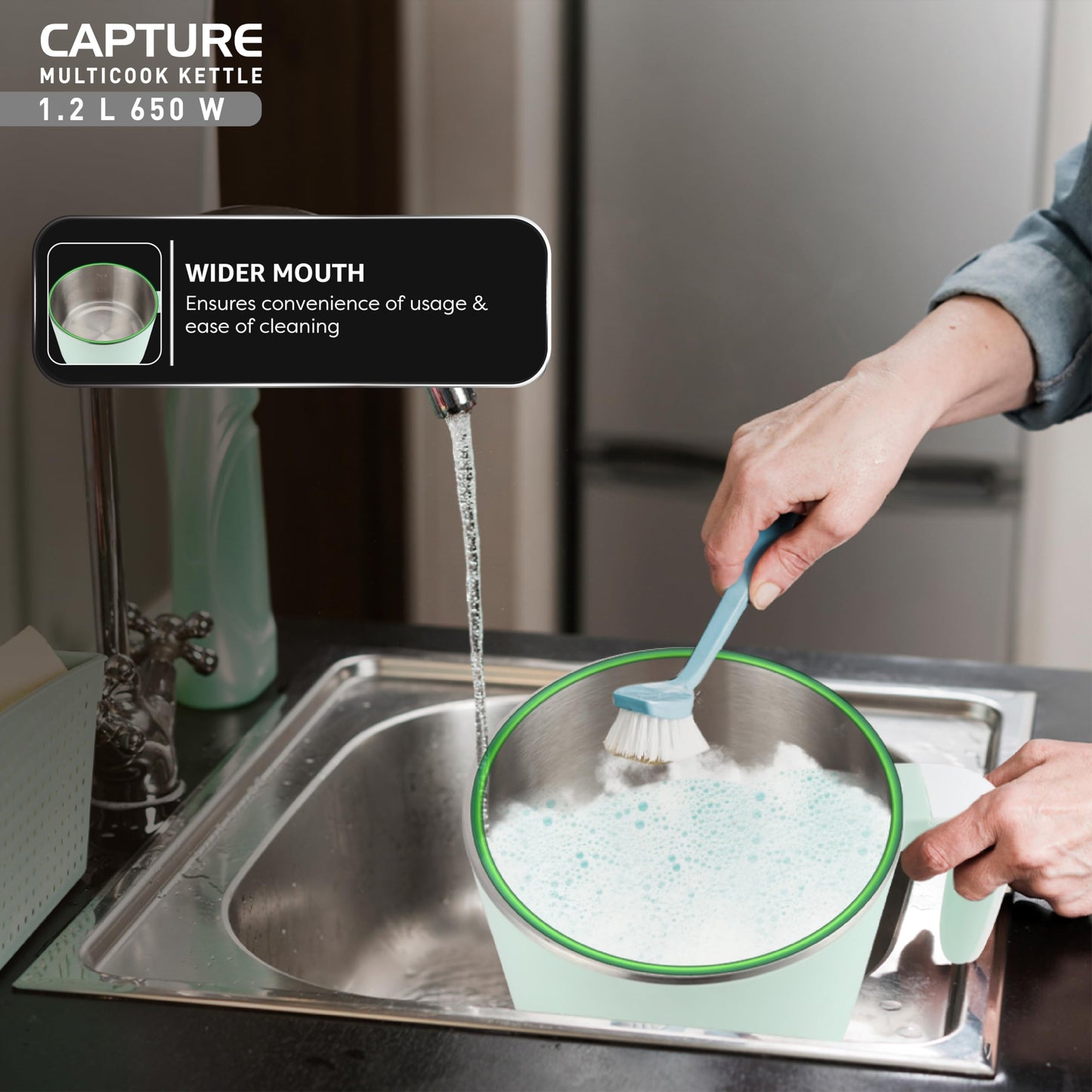 Havells Capture 1.2 L Multi-Cook Electric Kettle with Steamer | 650W |304 Stainless Steel Inner Body|Cooks Noodles, Rice, Milk | Cool-Touch Body | 2-Year Warranty (Green)